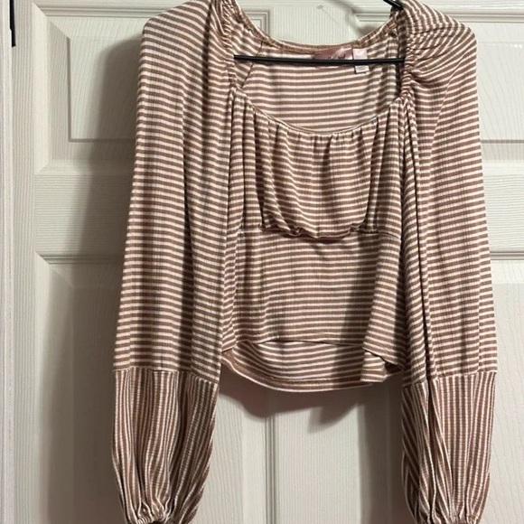 Tops - Striped Beige and White Women’s Long Sleeve Top